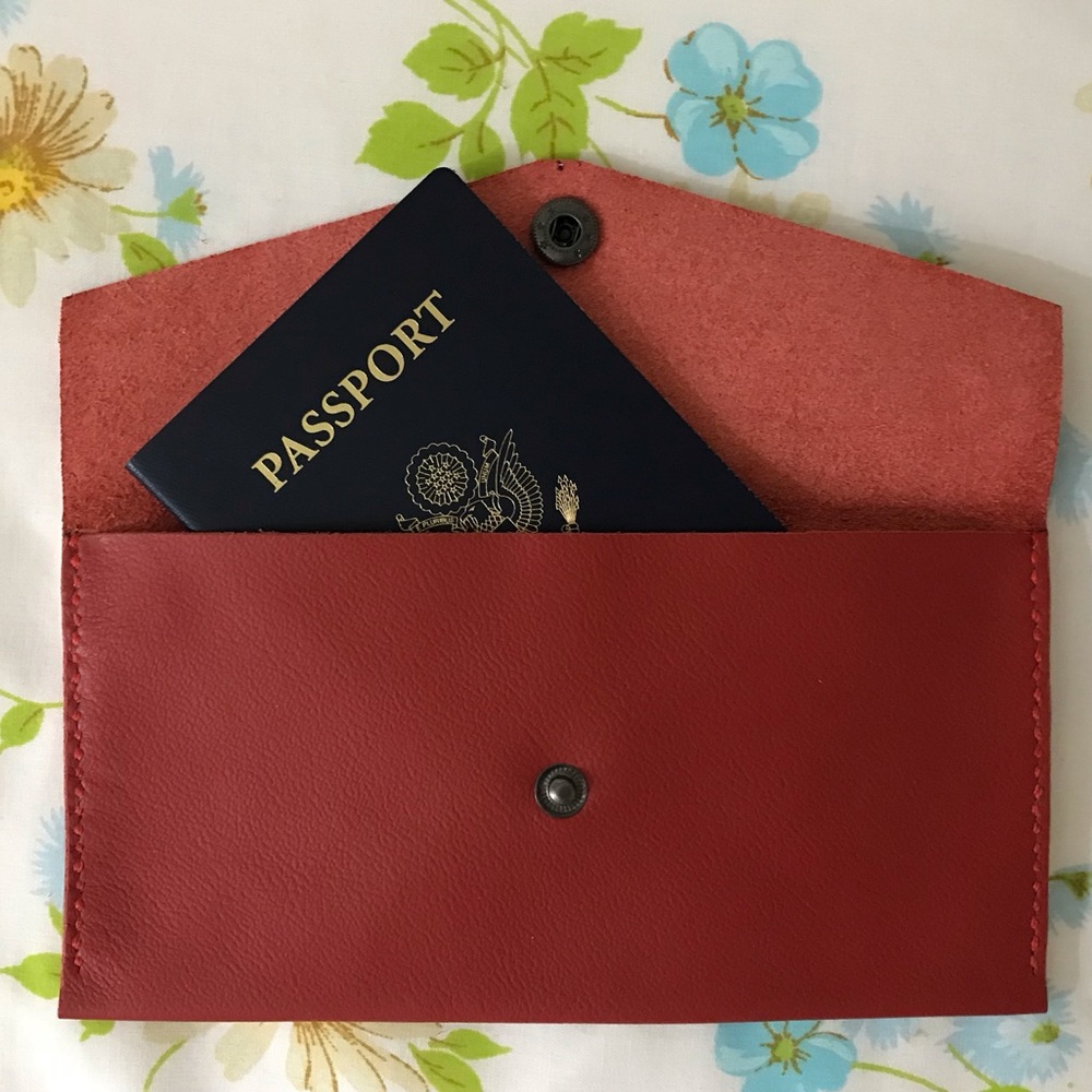 Handmade Red Genuine Leather Envelope Clutch Wallet